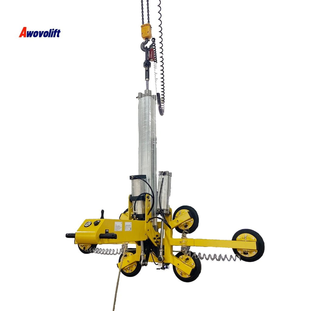 Awovolift Electric Pneumatic Glass Vacuum Suction Cup Lifter Flip Rotate Transport Glass Removal Suction Cups Line CE 350KG